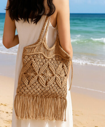 woven ruffle beach tote bag knit hollow braided summer handbag