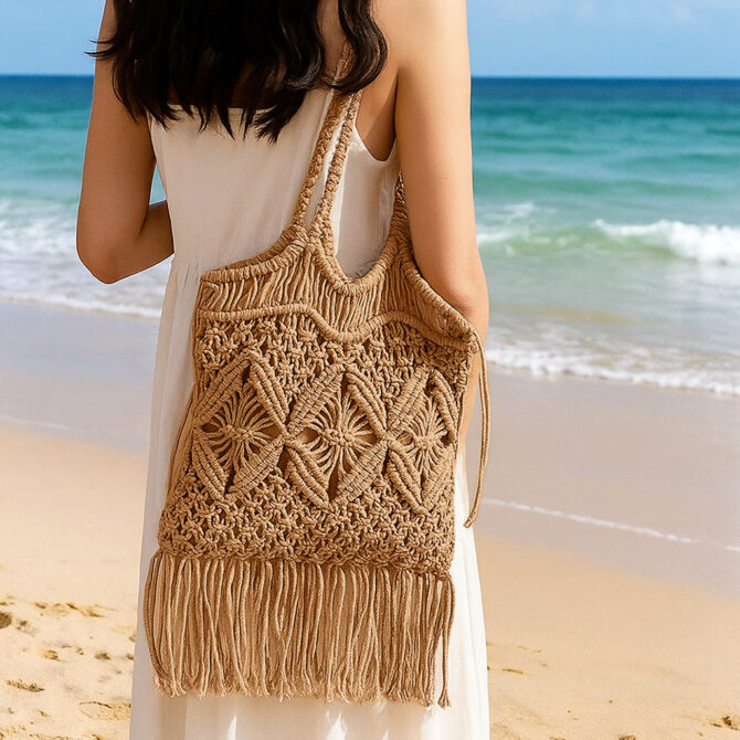 woven ruffle beach tote bag knit hollow braided summer handbag